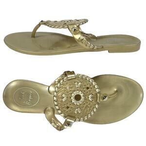 Jack Rogers Women's Size 6 Sandal Gold Georgica Jelly Thong Medallion Flip Flops